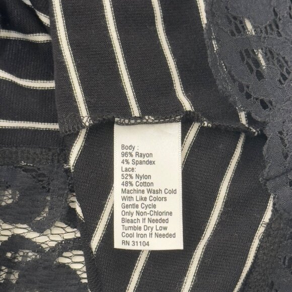 Kaari Blue Womens 2X Cold Shoulder Black Striped Top Lace Hem Long Sleeve - Picture 4 of 11